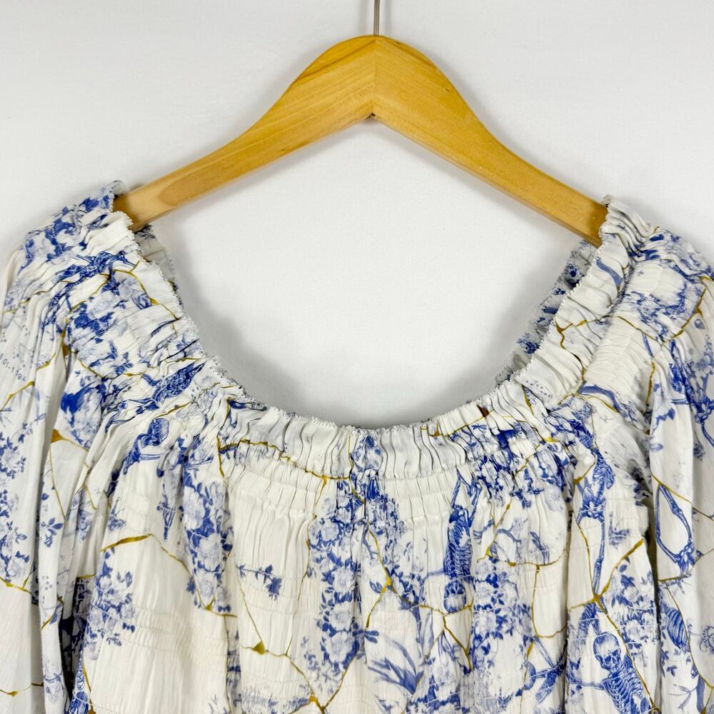 All Saints Women’s Lara Off The Shoulder Smocked Top Size 8 White Linen Silk - Picture 4 of 13